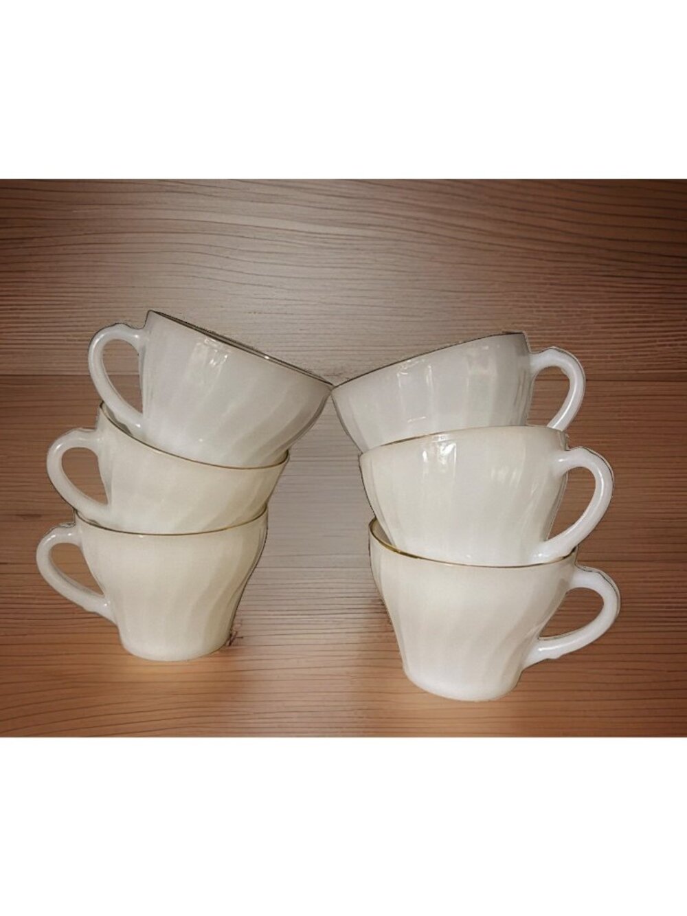 Vintage Anchor Hocking Fire King Gold Rim Scallop Swirl Coffee/Tea Cups Lot 6